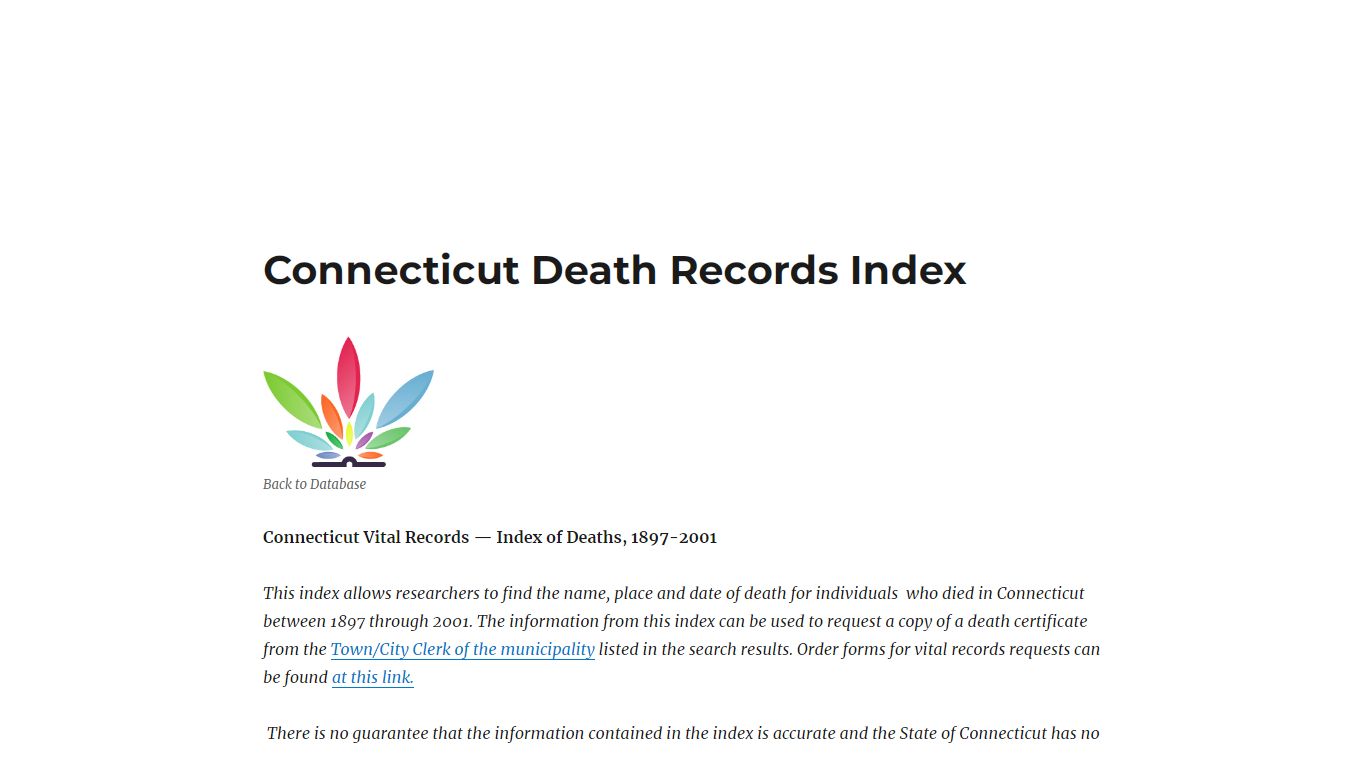 Connecticut Death Records Index